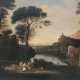Ideale Landschaft mit Jagdgesellschaft der DianaFranzösischer Landschaftsmaler in der Art des Claude Lorrain, tätig 2. Hälfte 18. Jahrhundert - Foto 1