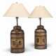 A PAIR OF VICTORIAN RED AND GILT-DECORATED TOLE TEA CANNISTER TABLE LAMPS - photo 1
