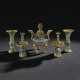 A FIVE-PIECE HARDSTONE AND CORAL-EMBELLISHED CHAMPLEV&#201; ENAMEL ALTAR GARNITURE - photo 1