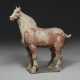 A MASSIVE PAINTED GREY POTTERY FIGURE OF A HORSE - фото 1