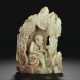 A YELLOW AND RUSSET JADE CARVING OF A LUOHAN IN A GROTTO - фото 1