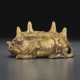 A SILVER-INLAID BRONZE MYTHICAL BEAST-FORM WATER POT AND BRUSH REST - photo 1