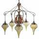 A BRASS, COPPER AND GLASS FIVE-LIGHT CHANDELIER - фото 1