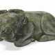 A LARGE SPINACH-GREEN JADE FIGURE OF A RECUMBENT OX - photo 1