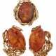 GILBERT ALBERT AMBER AND GOLD EARRINGS AND UNSIGNED FIRE OPAL RING - фото 1