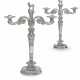 A PAIR OF GEORGE III SILVER TWO-LIGHT CANDELABRA - фото 1