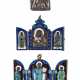 TWO SMALL SILVER AND ENAMEL TRIPTYCHS AND A SILVER PENDANT SHOWING THE MOTHER OF GOD - photo 1