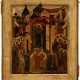 A VERY FINE ICON SHOWING THE PROTECTING VEIL OF THE MOTHER OF GOD (THE POKROV WITH ST. ROMANOS THE MELODIST) - фото 1