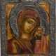 A FINE ICON SHOWING THE KAZANSKAYA MOTHER OF GOD WITH A SILVER BASMA - фото 1