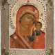 AN ICON SHOWING THE KAZANSKAYA MOTHER OF GOD WITH EMBROIDERED RIZA - Foto 1