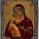 A SMALL ICON SHOWING THE VLADIMIRSKAYA MOTHER OF GOD WITH A SILVER RIZA - photo 1