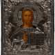 AN ICON SHOWING CHRIST PANTOKRATOR WITH A SILVER OKLAD - photo 1