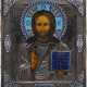 AN ICON SHOWING CHRIST PANTORKATOR WITH SILVER AND CLOISONNÉ ENAMEL OKLAD - photo 1