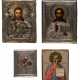 FOUR SMALL ICONS SHOWING CHRIST PANTOKRATOR AND THE KAZANSKAYA MOTHER OF GOD - фото 1