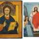TWO SMALL ICONS SHOWING CHRIST PANTOKRATOR AND THE RESURRECTION OF CHRIST - photo 1