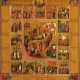 AN ICON SHOWING THE ANASTASIS WITHIN A SURROUND OF 16 MAIN LITURGICAL FEASTS AND THE FOUR EVANGELISTS - photo 1