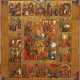 A FINE AND LARGE ICON SHOWING THE RESURRECTION AND DESCENT INTO HELL WITH FEASTS AND FOUR EVANGELISTS - фото 1