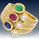 Ring: ausgefallener, ehemals sehr teurer Goldschmiedering mit feinen Brillanten und hochwertigen Farbsteinen, teurer Markenschmuck - photo 1