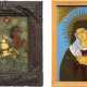 TWO REVERSE-PAINTINGS ON GLASS SHOWING THE MOTHER OF GOD AND STS. GEORGE AND DEMETRIUS - photo 1