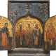 A LARGE TRIPTYCH SHOWING STS. PANTELEIMON, BASIL THE GREAT AND ATHANASIOS FLANKED BY MARINA BEATING THE DEVIL AND CHARALAMPOS - фото 1