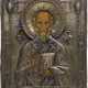 AN ICON SHOWING ST. NICHOLAS OF MYRA WITH A SILVER-GILT OKLAD - photo 1