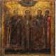 A LARGE ICON SHOWING THE THREE HIERARCHS, ST. AVRAMI AND ST. ANTIPAS - photo 1