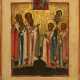 AN ICON SHOWING THE ADORATION OF THE TOLGSKAYA MOTHER OF GOD BY STS. THEODORE, DAVID, CONSTANTINE, BASIL AND CONSTANTINE - Foto 1