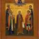 AN ICON SHOWING THE PROPHET ELIJAH FLANKED BY STS. FLORUS, LAURUS, NICHOLAS OF MYRA AND GEORGE - фото 1