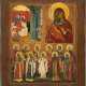 A TRI-PARTITE ICON SHOWING THE NATIVITY OF THE MOTHER OF GOD, THE VLADIMIRSKAYA MOTHER OF GOD AND SELECTED SAINTS - photo 1