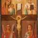 AN ICON SHOWING THE CRUCIFIXION OF CHRIST, THE KAZANSKAYA MOTHER OF GOD AND STS. NICHOLAS, MICHAEL AND GEORGE - фото 1