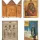THREE MINIATURE ICONS SHOWING THE MOTHER OF GOD OF KAZAN AND SELECTED SAINTS AND A TRIPTYCH WITH A DEISIS - фото 1