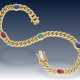 Armband: klassisches, dekoratives Saphir/Rubin/Smaragd-Goldschmiedearmband aus 18K Gold, Panzerarmband - photo 1