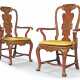A PAIR OF GEORGE II RED AND GILT-JAPANNED OPEN ARMCHAIRS - фото 1