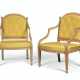 A PAIR OF GEORGE III PARCEL-GILT, CREAM AND POLYCHROME-PAINTED OPEN ARMCHAIRS - Foto 1