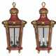 A PAIR OF FRENCH PARCEL-GILT AND RED-LACQUERED TOLE LANTERNS - фото 1