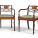 A PAIR OF GEORGE III MAHOGANY AND SATINWOOD ARMCHAIRS - фото 1