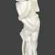 Italian Marble Sculpture of an angel holding a curved stick and leaning by a rock - photo 1