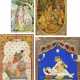 Vier Malereien, zwei Darstellungen von Vishnu und Lakshmi, eine erotische Darstellung und eine Darstellung des Gottes Ganesha. - Foto 1