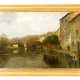 Gilbert Canal (1849-1927) river with houses in landscape - Foto 1