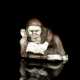 Netsuke des Daruma ein Buch lesend mit Hossu-Wedel aus Holz teils mit Elfenbein und Horn eingelegt - photo 1