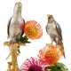 Two fully sculptured silver parrots on stand - photo 1