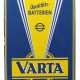 Emaille-Werbeschild ''VARTA'' 1930er Jahre, hochrechteckiges Schild von gewölbter Form, blauer Schriftzug auf gelbem Grund, mit 4 orig - фото 1