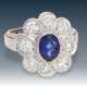 Ring: antiker, hochwertiger Saphir/Blütenring, große Altschliffbrillanten - Foto 1