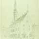 Окс, Е.Б. Церковь в Прибалтике. 1950-е. Бумага, графит. кар. 40х29 см. - фото 1