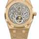 AUDEMARS PIGUET. A RARE AND HIGHLY ATTRACTIVE 18K PINK GOLD SKELETONIZED PERPETUAL CALENDAR AUTOMATIC WRISTWATCH WITH MOON PHASES, LEAP YEAR INDICATION, BRACELET AND GUARANTEE - photo 1
