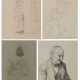 Group of 4 drawings: old man; Study from Volendam with sailing boat and children; Hofbräuhaus; Study from Volendam with standing woman - Foto 1