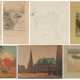 Mixed lot of five lithographs and two drawings - фото 1