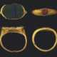 FIVE ROMAN GOLD AND INTAGLIO FINGER RINGS AND A LATER RING - фото 1