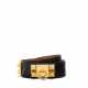 A SHINY BLACK POROSUS CROCODILE CDC BELT WITH GOLD HARDWARE - photo 1