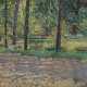 "Il parco" | olio su tela applicata a cartone (cm 23,5x34) | Firmato in basso a destra | Al retro: cartiglio | In cornice | | Provenienza | Galleria Guglielmi, Milano - Foto 1